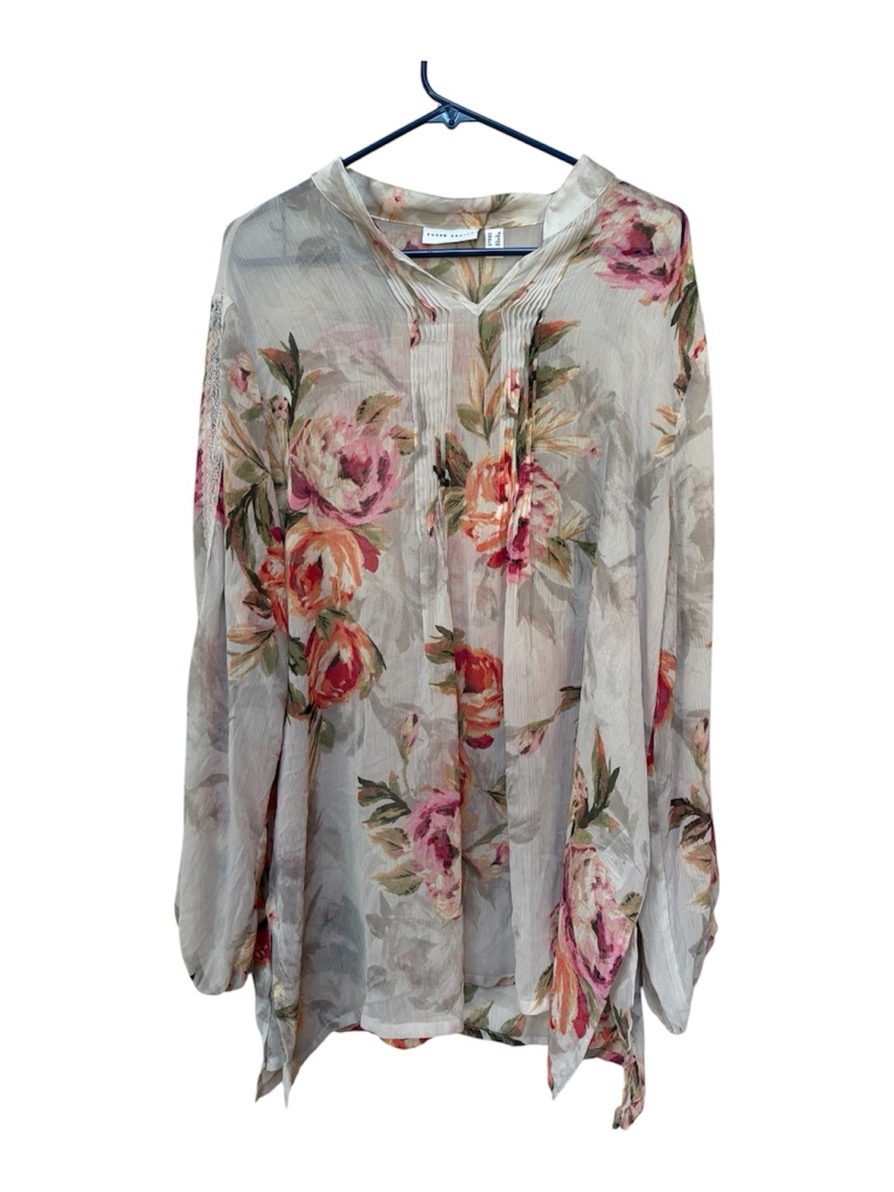 Susan Graver 1X Watercolor Floral Tunic Romantic Boho Cottagecore